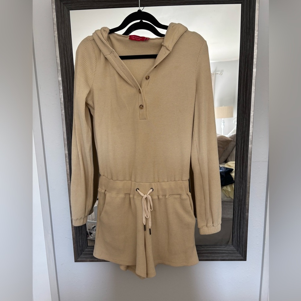N:philanthropy Tan Hooded shorts Romper with Drawstring Waist  size s